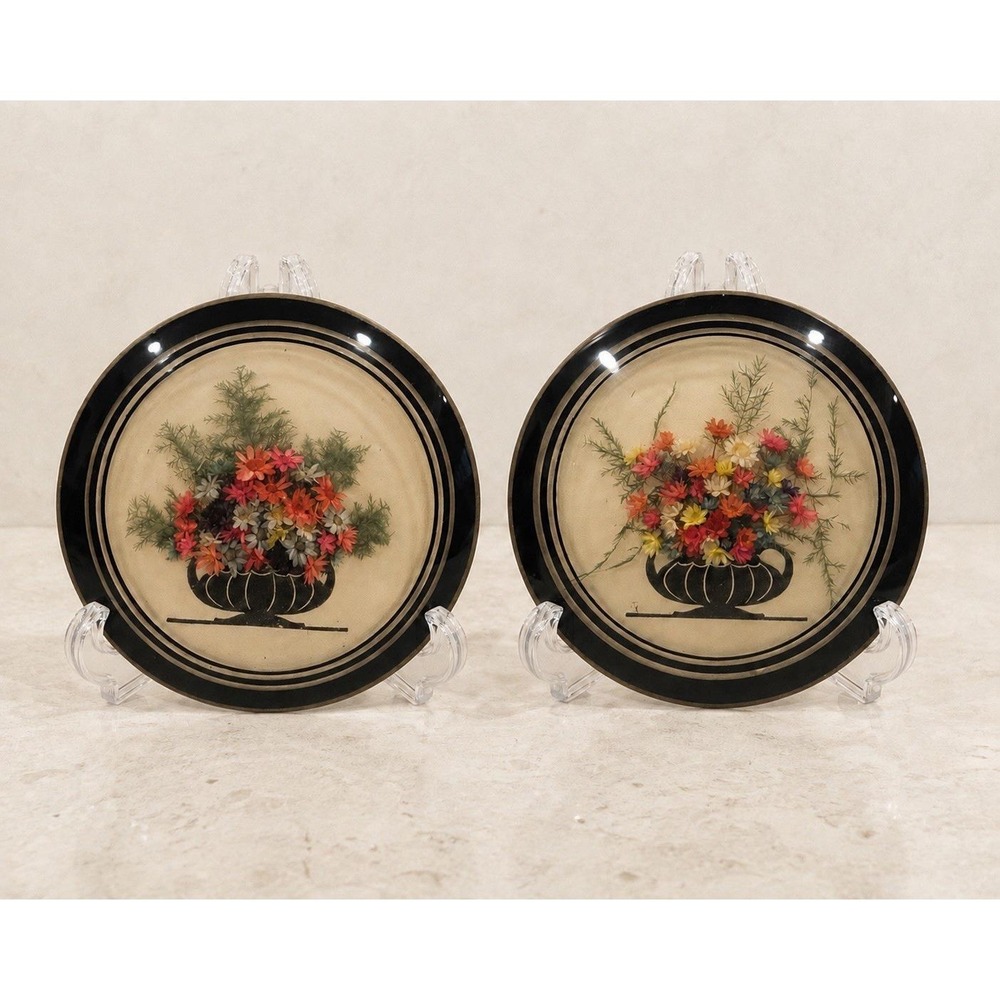 VTG (2) Peter Watson's Studio Dried Flower Bubble Glass Convex Round Wall Art 6"
